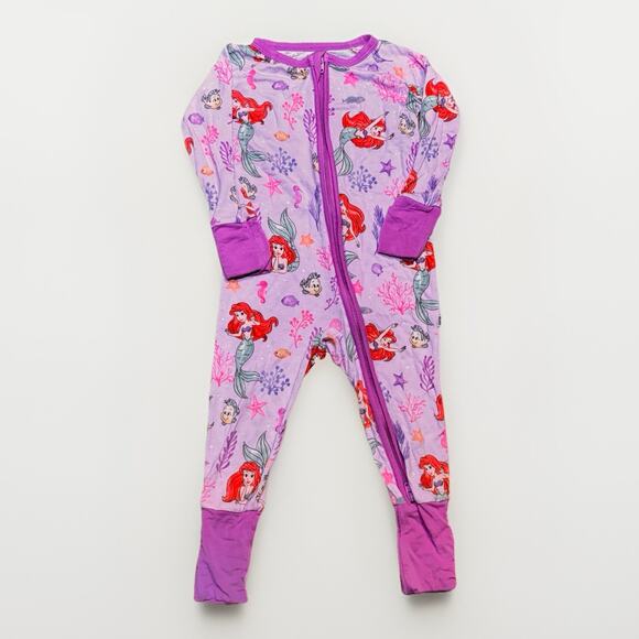Disney Little Sleepies Ariel Baby Sleeper 6-12M Purple Bamboo Zip Pajama Pinhole - Picture 1 of 5
